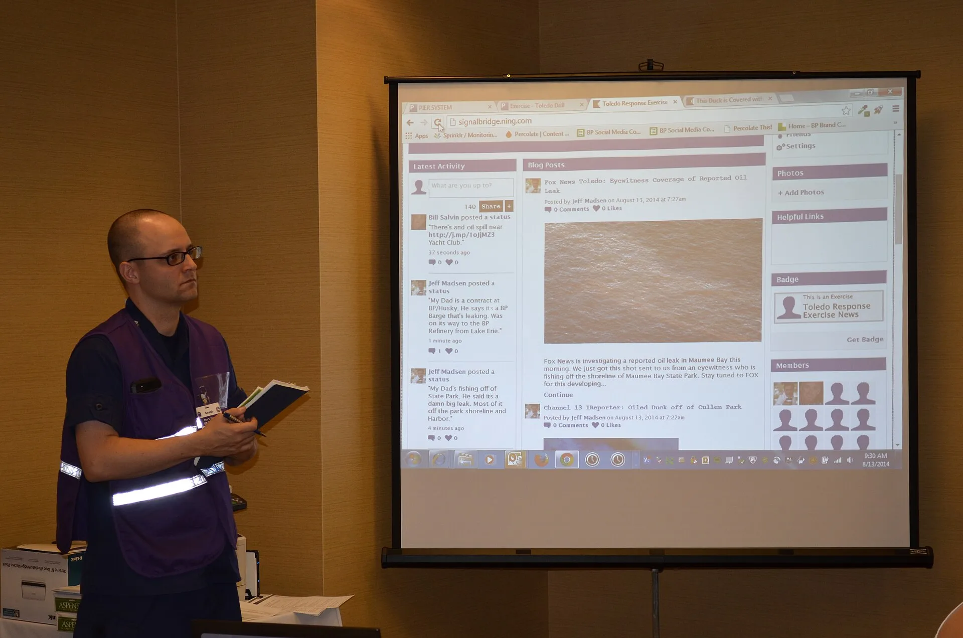 U.S. Coast Guard Petty Officer 1st Class Timothy Tamargo, of Lakeland, Fla., answers questions regarding the Joint Information Center’s social media response to a simulated oil spill on the Maumee River, during a Coast Guard-led multi-agency preparedness for response exercise, Aug. 13, 2014. Hosted. Platform timelines platforms: five design levers explained