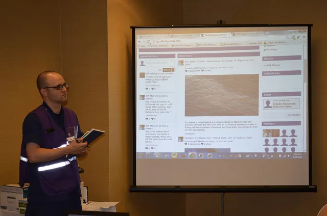 U.S. Coast Guard Petty Officer 1st Class Timothy Tamargo, of Lakeland, Fla., answers questions regarding the Joint Information Center’s social media response to a simulated oil spill on the Maumee River, during a Coast Guard-led multi-agency preparedness for response exercise, Aug. 13, 2014. Hosted. Platform timelines platforms: five design levers explained
